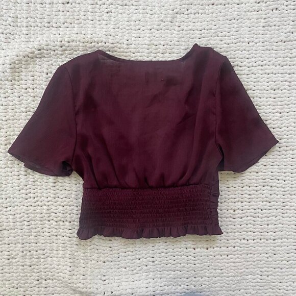 Seven Sister Purple Ruched V-Neck Cropped Going Out Shirt - Size XXS - Picture 3 of 5